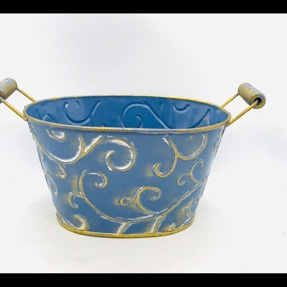 Periwinkle Gold Scroll Planter with Handles Organizer - Picture 6 of 13